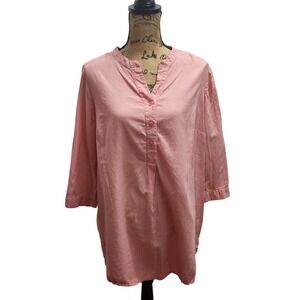 Ellos Women's Striped 3/4 Sleeve Button Down Tunic Top Pink White Size M